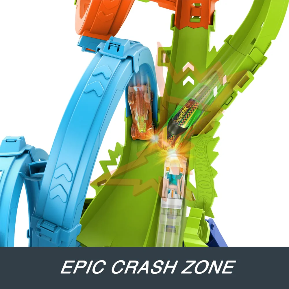 Hot Wheels Action 4-Loop Crash Out Track Set with Motorized Booster and Car Toy - Image 4