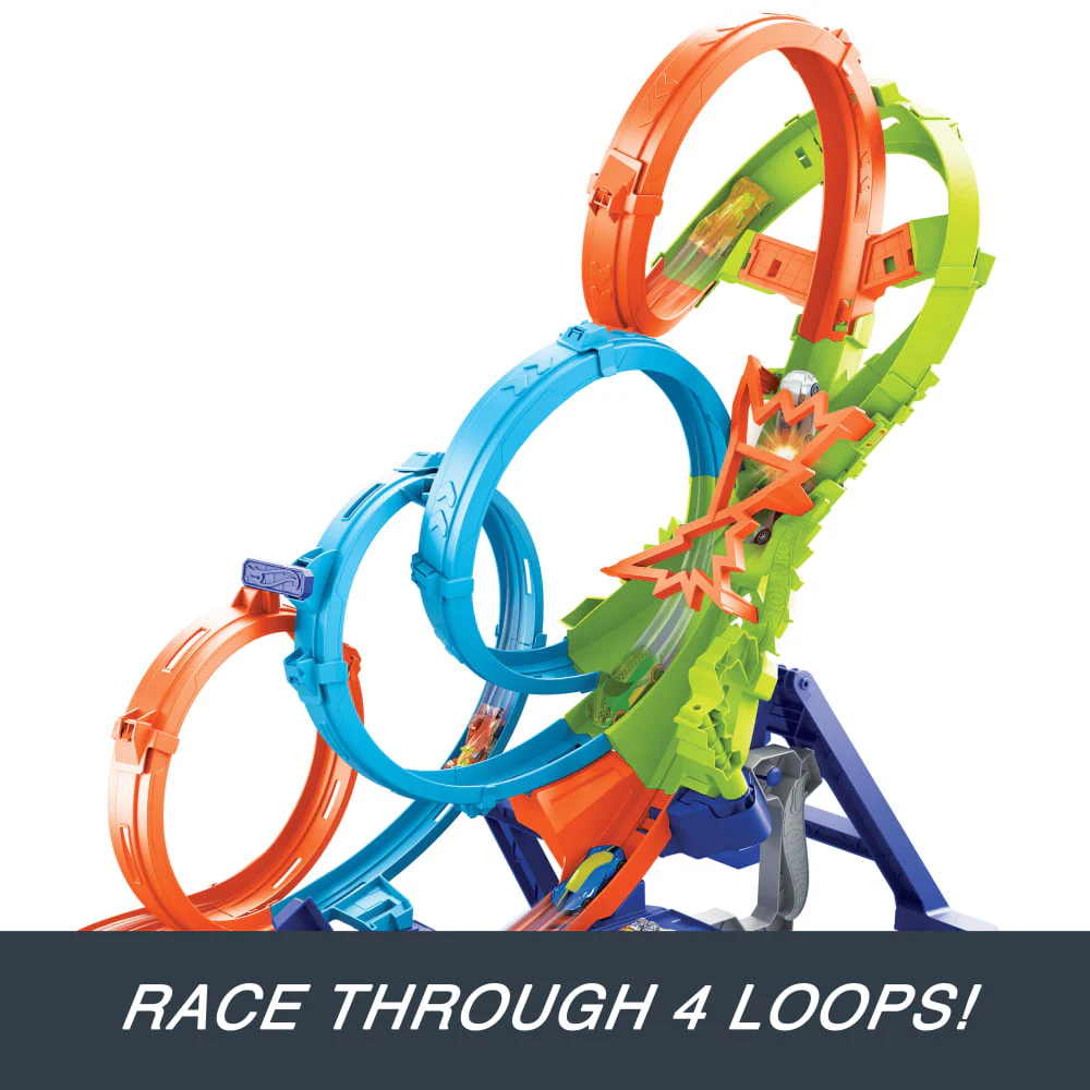 Hot Wheels Action 4-Loop Crash Out Track Set with Motorized Booster and Car Toy - Image 5