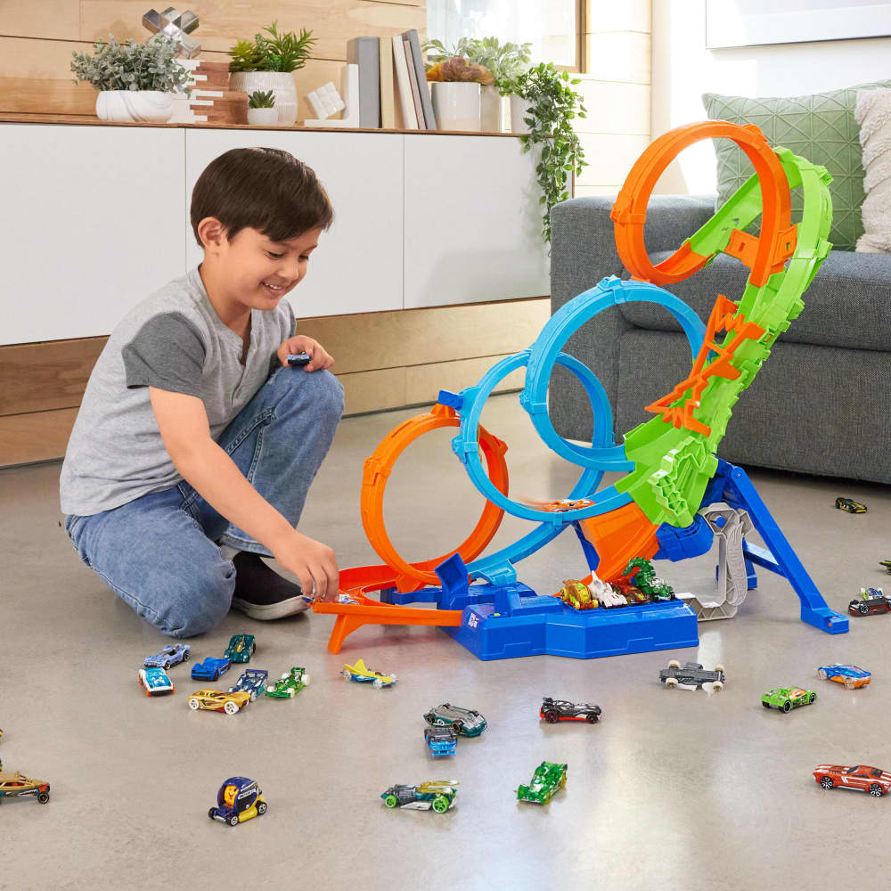 Hot Wheels Action 4-Loop Crash Out Track Set with Motorized Booster and Car Toy - Image 6