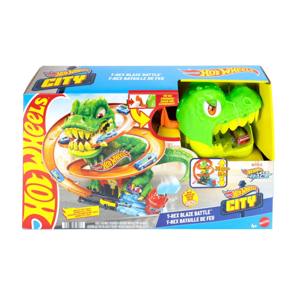 Hot Wheels City T-Rex Blaze Battle Playset & Die-Cast Car