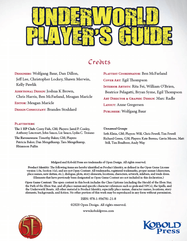 Kobold Press Underworld Player's Guide Sourcebook for 5th Edition - Image 2