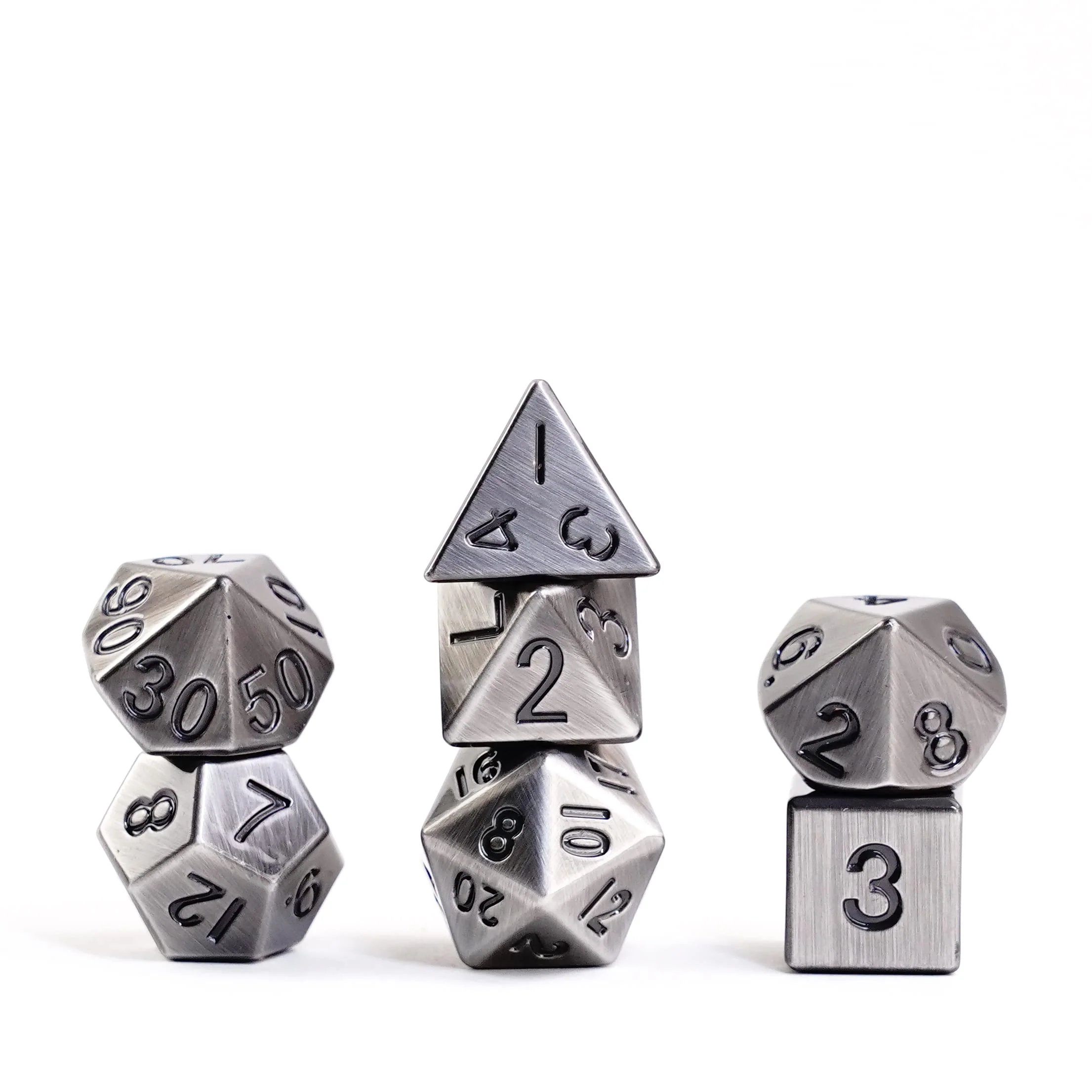 MDG 16mm Metal Polyhedral Dice Set: Antique Silver