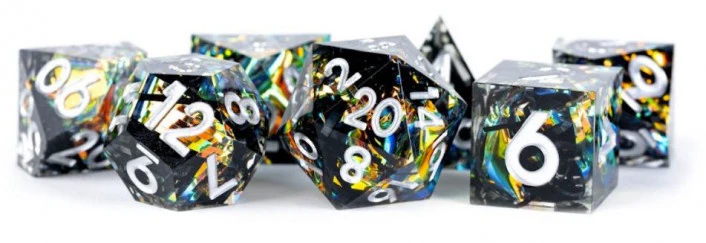 Metallic Dice Games - Handcrafted Sharp Edge Resin Dice Set - Simmering Coal