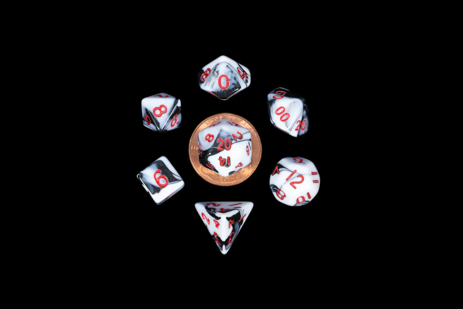 Metallic Dice Games - Mini Polyhedral 10mm RPG Dice Set - Marble/Red