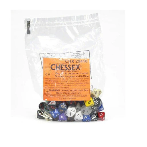 Opaque Bag of 50 Assorted Polyhedral d10