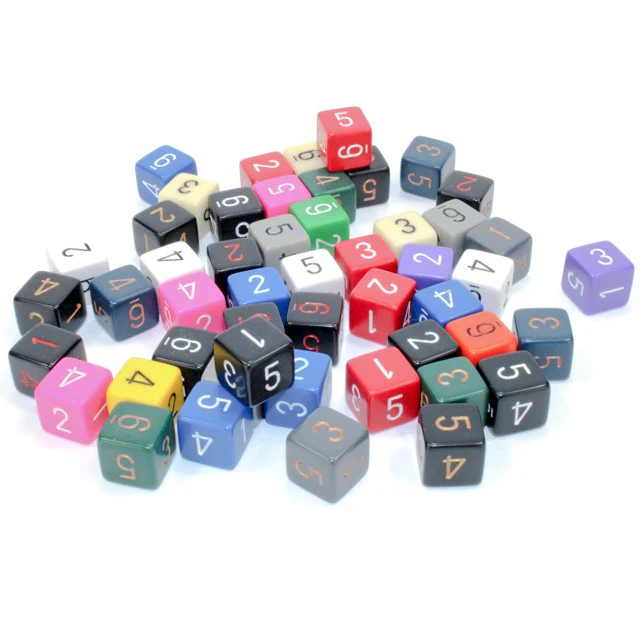 Opaque Bag of 50 Assorted Polyhedral d6 w/#s