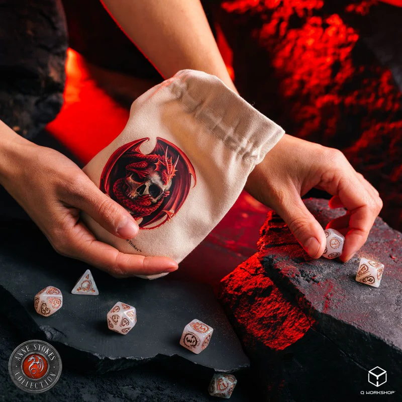 Q Workshop - Anne Stokes Dice Pouch - Skull Embrace - Image 2