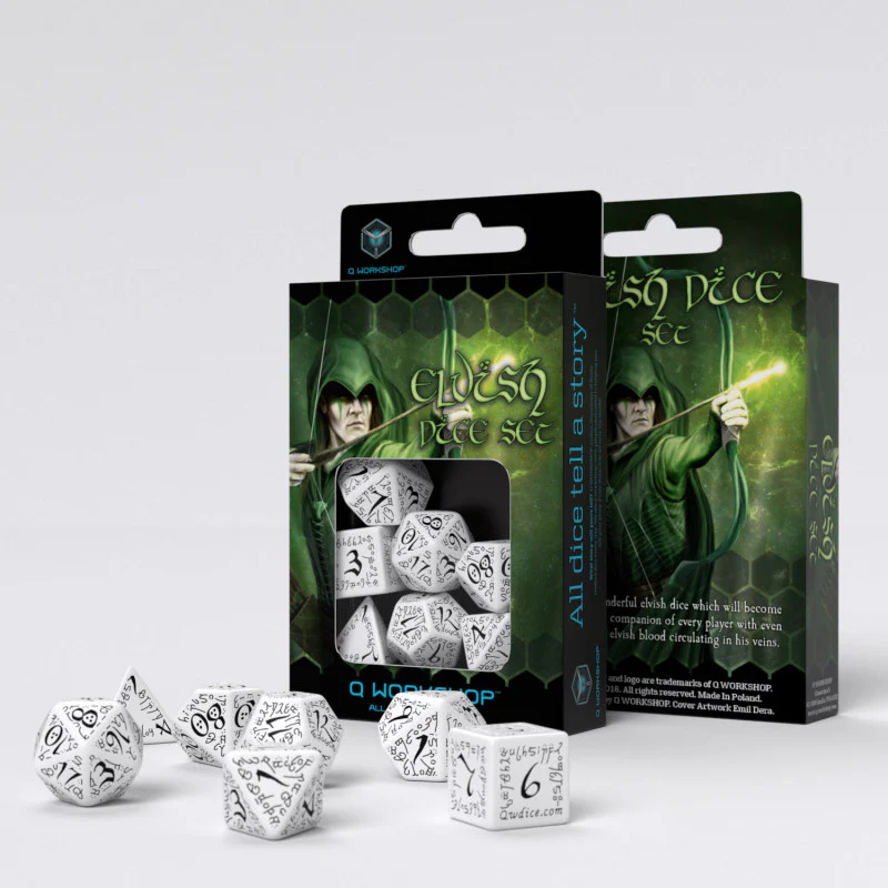 Q Workshop - Elvish RPG Dice Set - White/Black