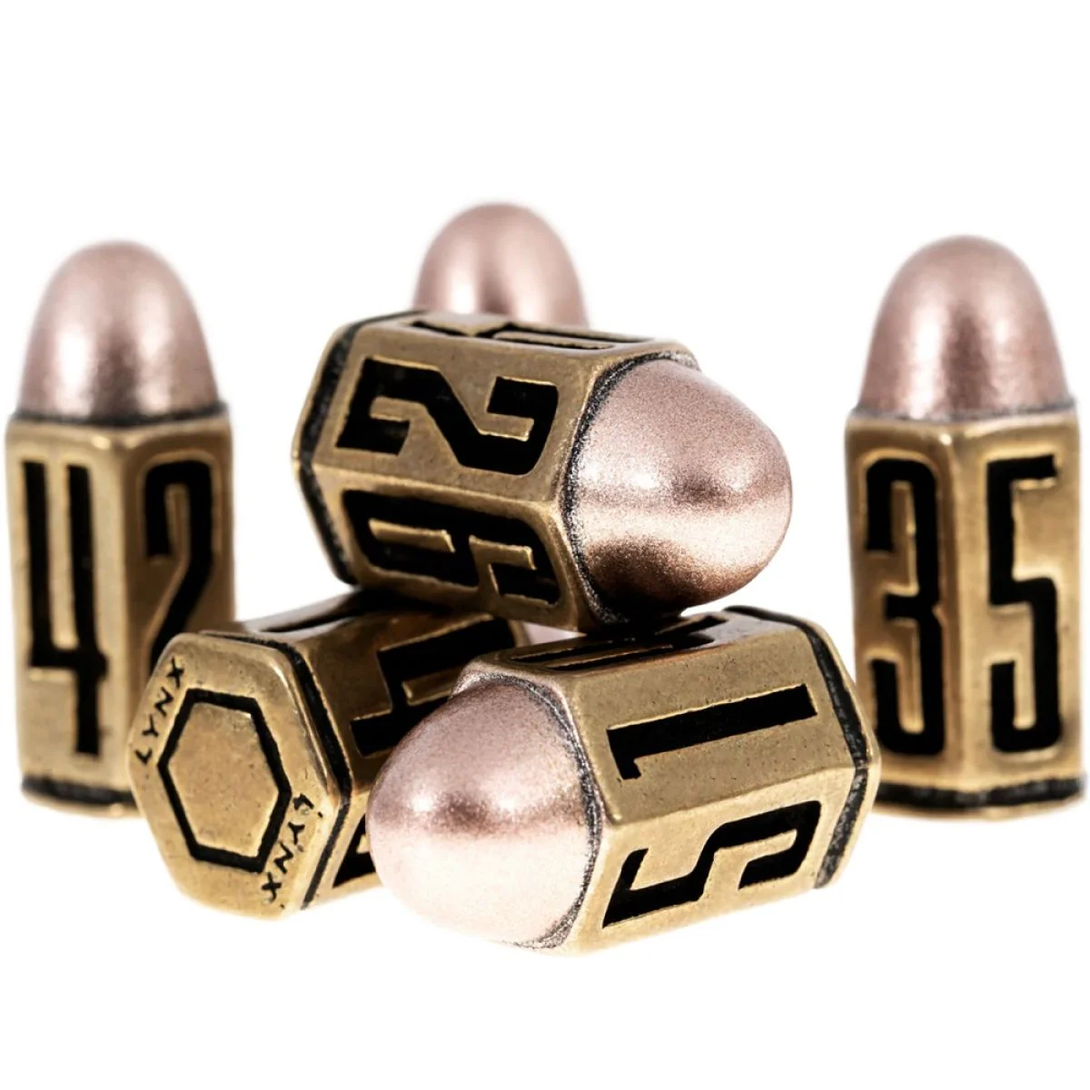 Six D6 Bullet Dice Set in Brass Metal (Preorder) - Image 2