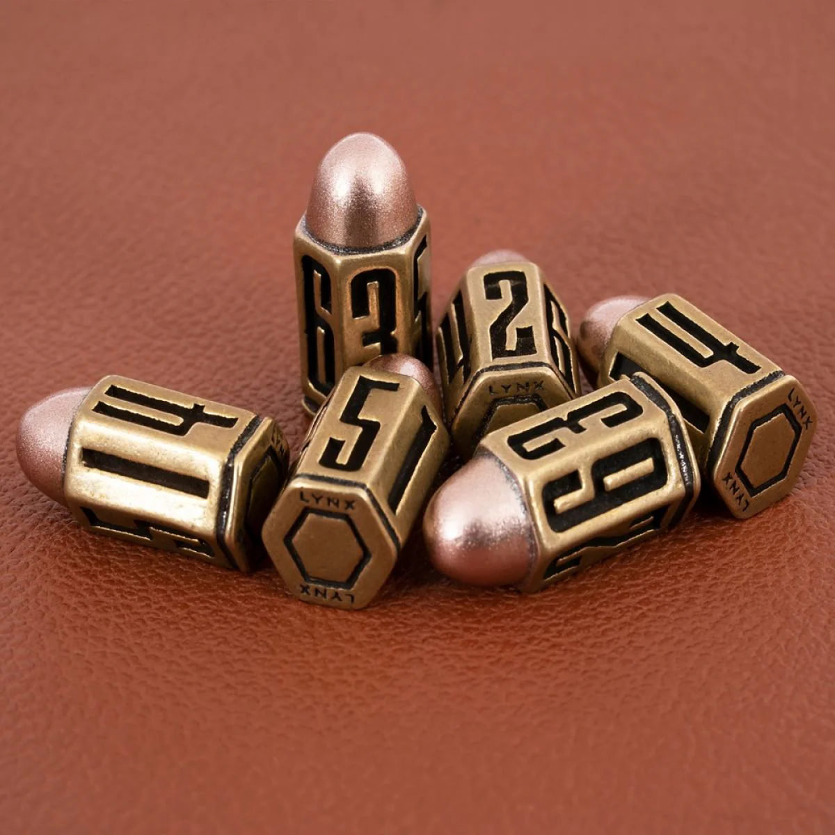 Six D6 Bullet Dice Set in Brass Metal (Preorder) - Image 4