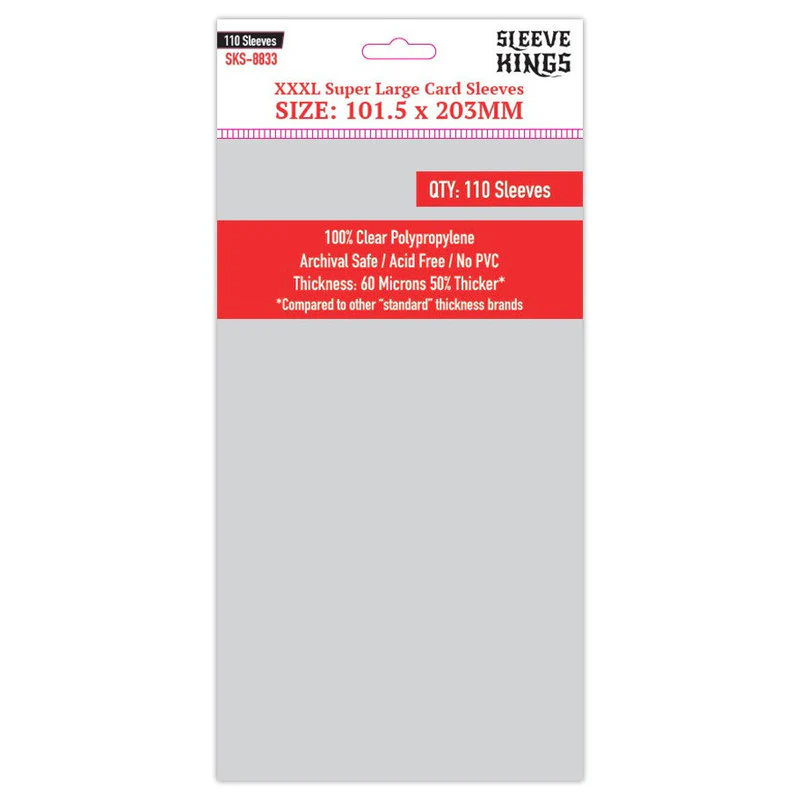 Sleeve Kings - XXXL Super Large Board Game Card Sleeves 110-Pieces 101.5 mm x 203 mm - Clear