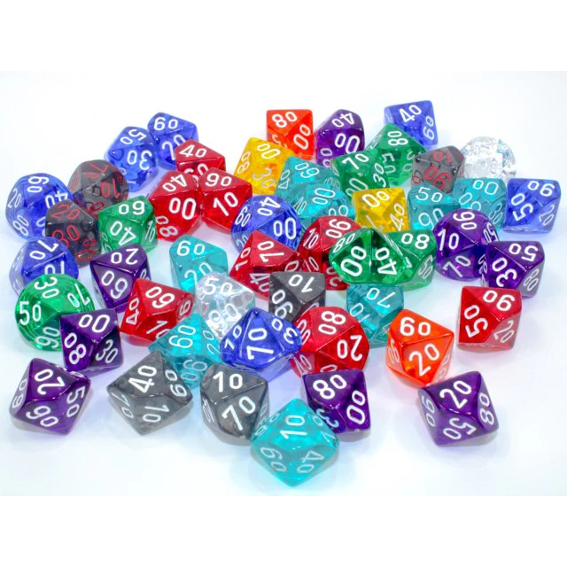 Translucent Bag of 50 Assorted Polyhedral Tens 10
