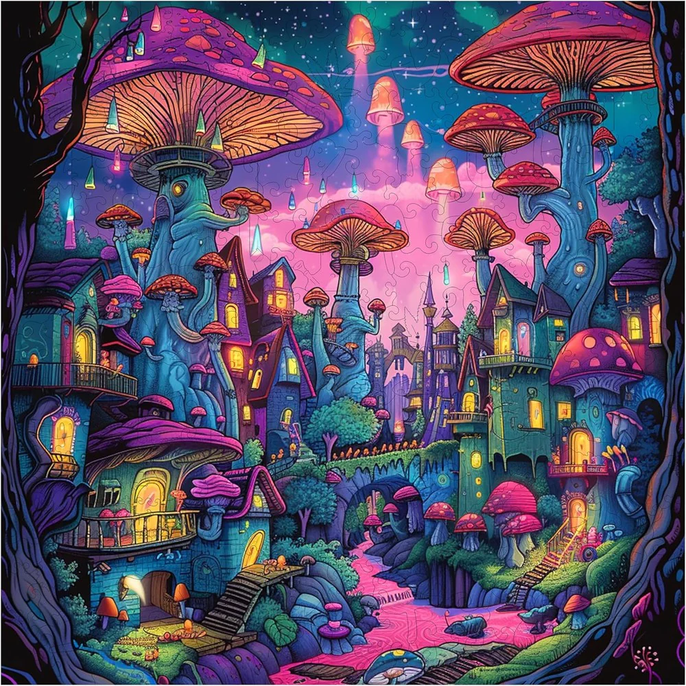 Trippy Puzzles - 300 Piece Wood Jigsaw Shroomopolis