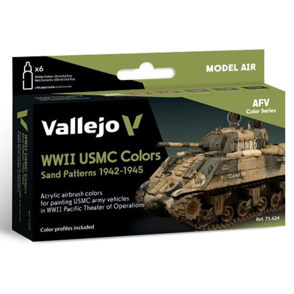 Vallejo Model Air WWII USMC Colors Sand Patterns 1942-1945 Paint 6-Piece Set