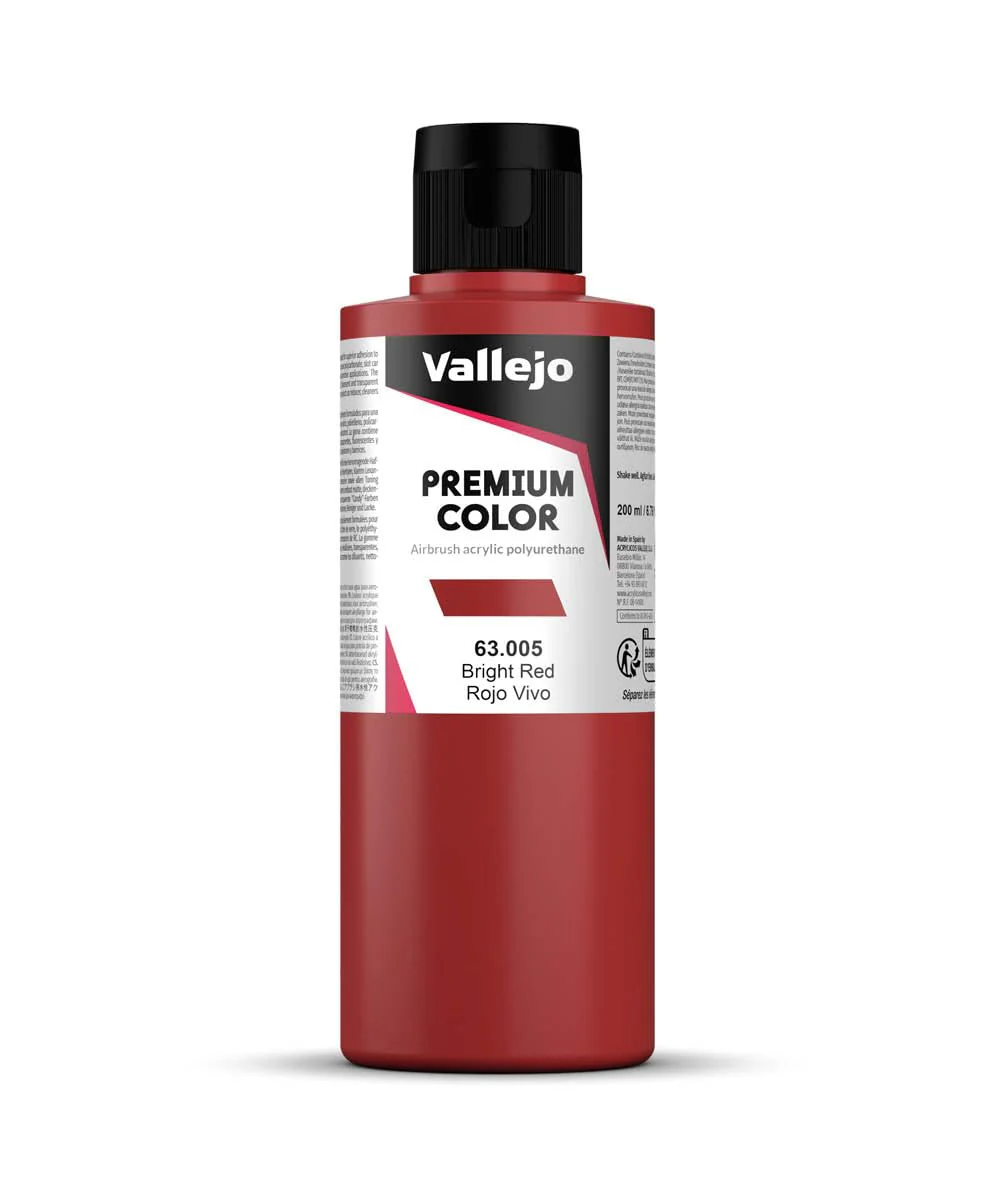 Vallejo Premium Airbrush Acrylic Polyurethane Colour 200ml - Bright Red